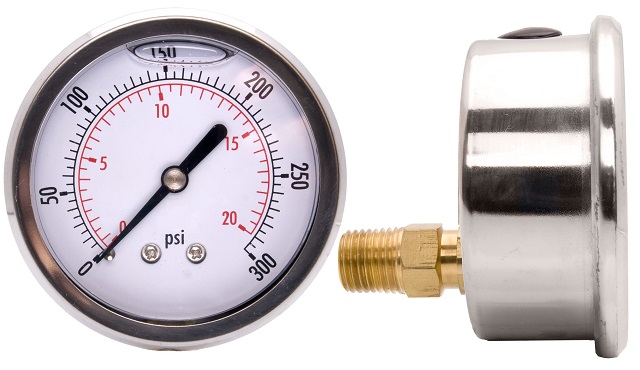 2 1/2" (63mm) 1/4" NPT with Lower Back Connection - Filled Model J6 Gauge - 1/4" NPT Lower Back Connection Filled